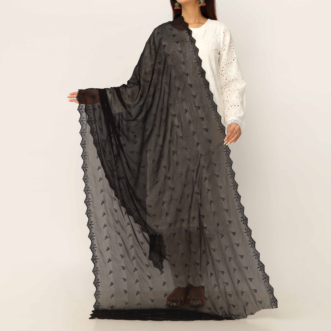 Black Embroidered Cotton Dupatta PD5490