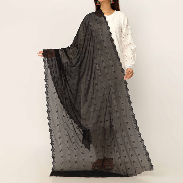 Black Embroidered Cotton Dupatta PD5490
