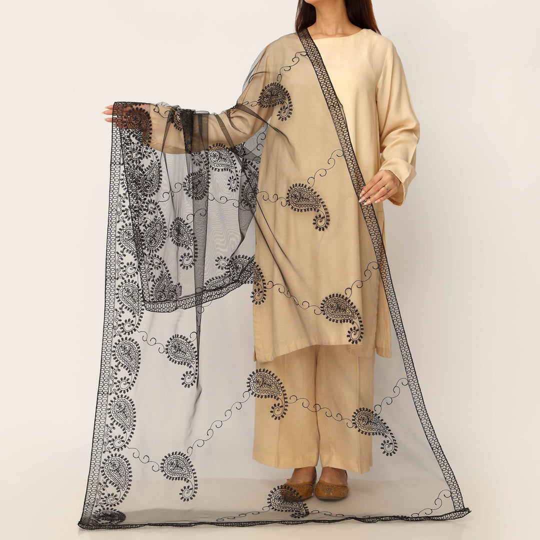 Black Embroidered Cotton Dupatta PD5491