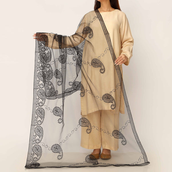 Black Embroidered Cotton Dupatta PD5491