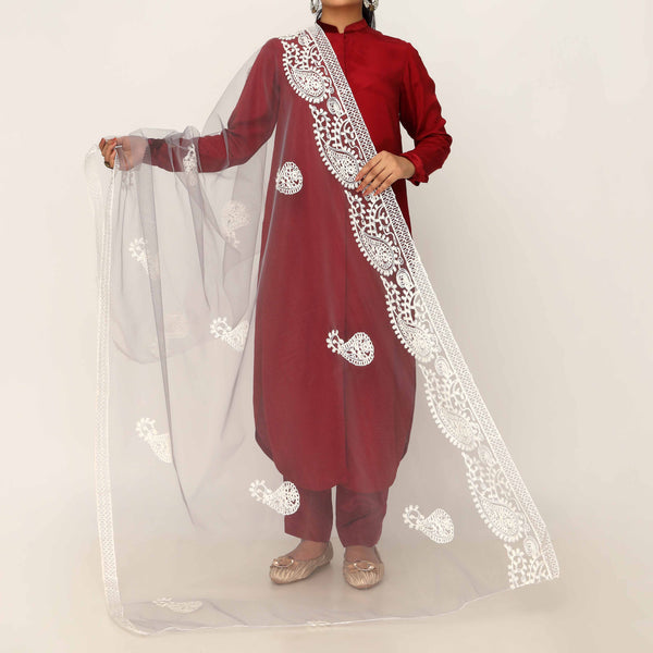 Grey Embroidered Cotton Dupatta PD5491