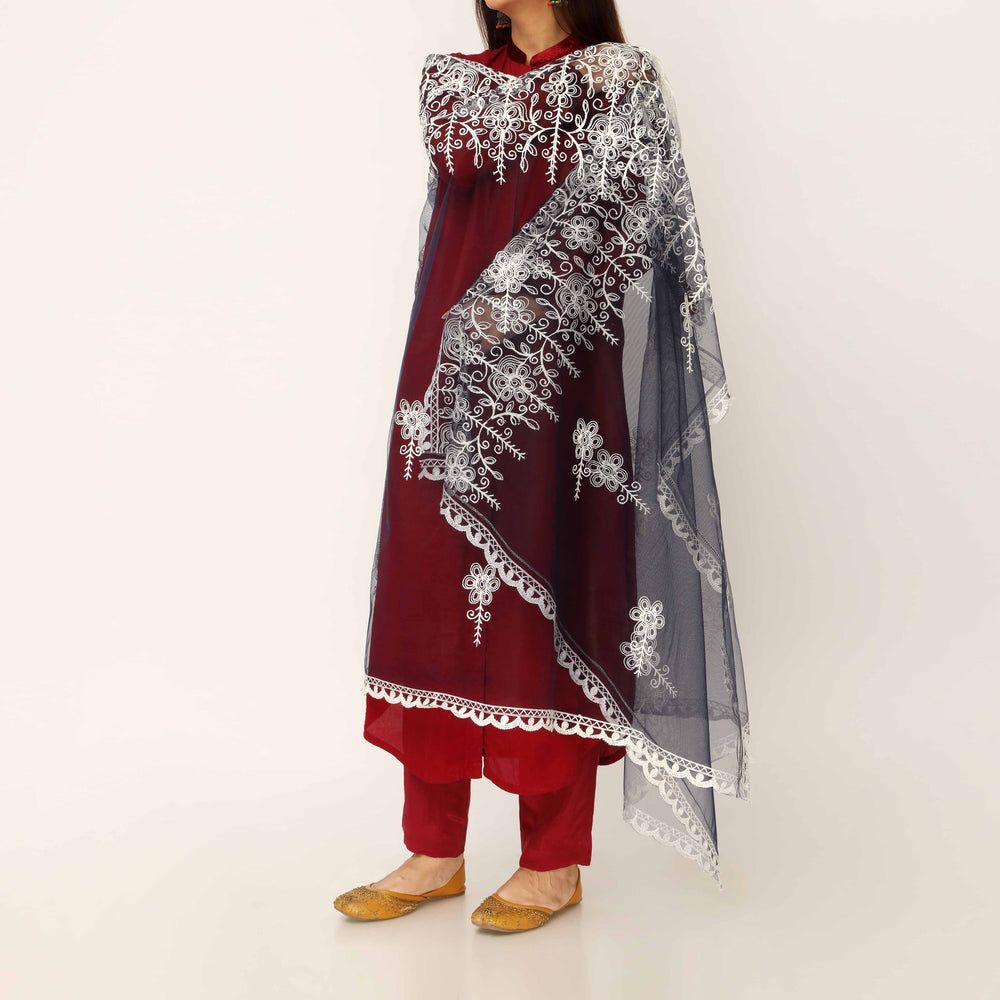 Navy Embroidered Cotton Dupatta PD5491