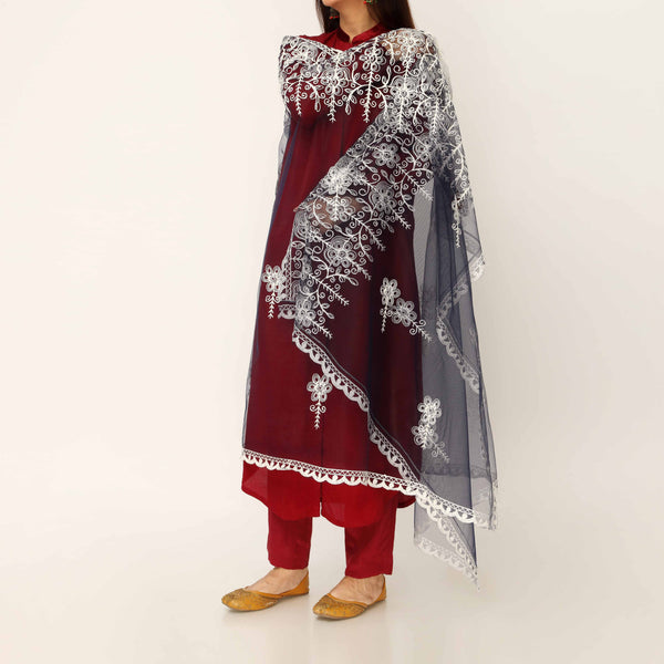 Navy Embroidered Cotton Dupatta PD5491