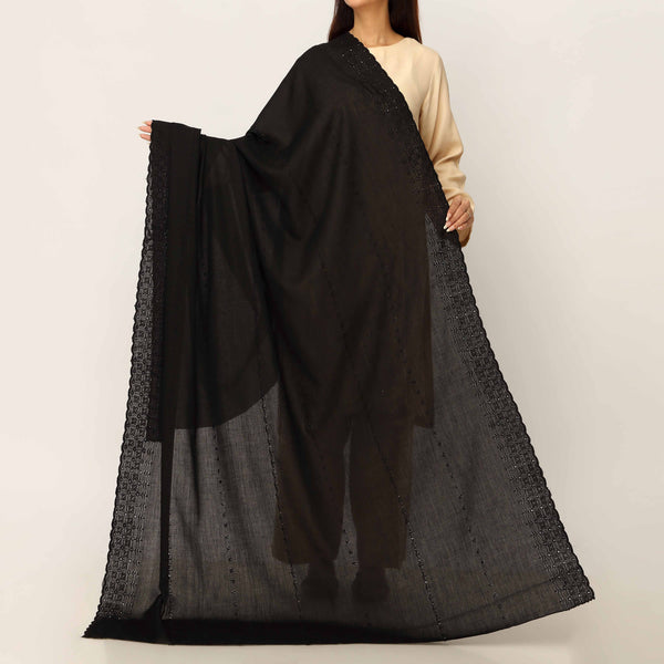 Black Embroidered Cotton Dupatta PD5492