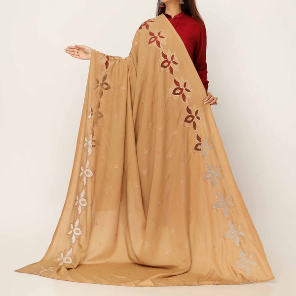 Khaki Embroidered Cotton Dupatta PD5493