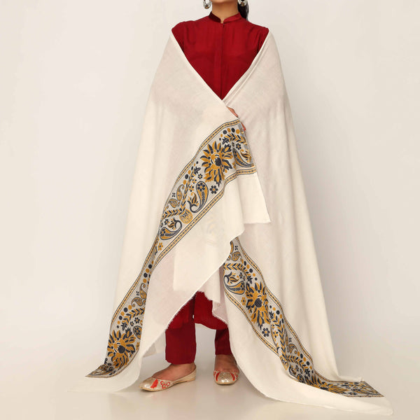 Cream Embroidered Cotton Dupatta PD5494