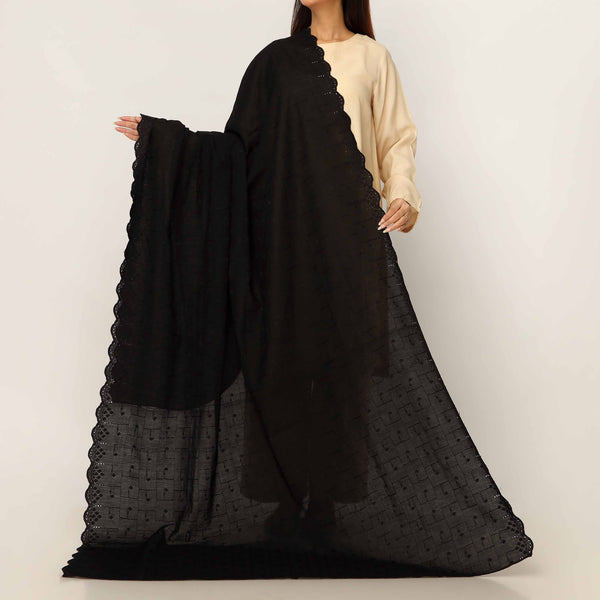 Black Embroidered Cotton Dupatta PD5495
