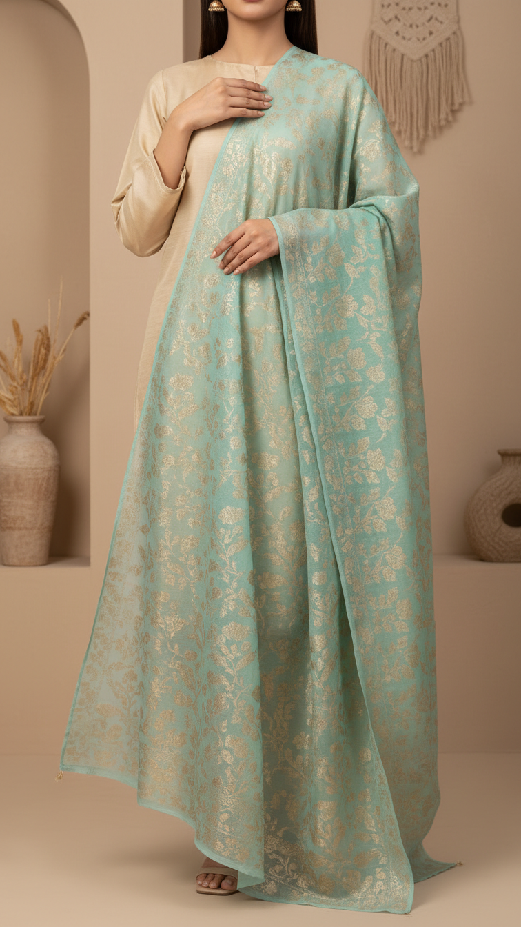 Green Plain Chiffon Dupatta PD5504