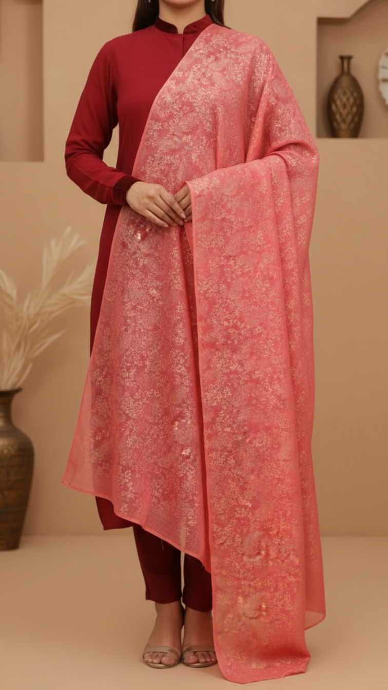 Red Cotton Silk Duppata PD5505