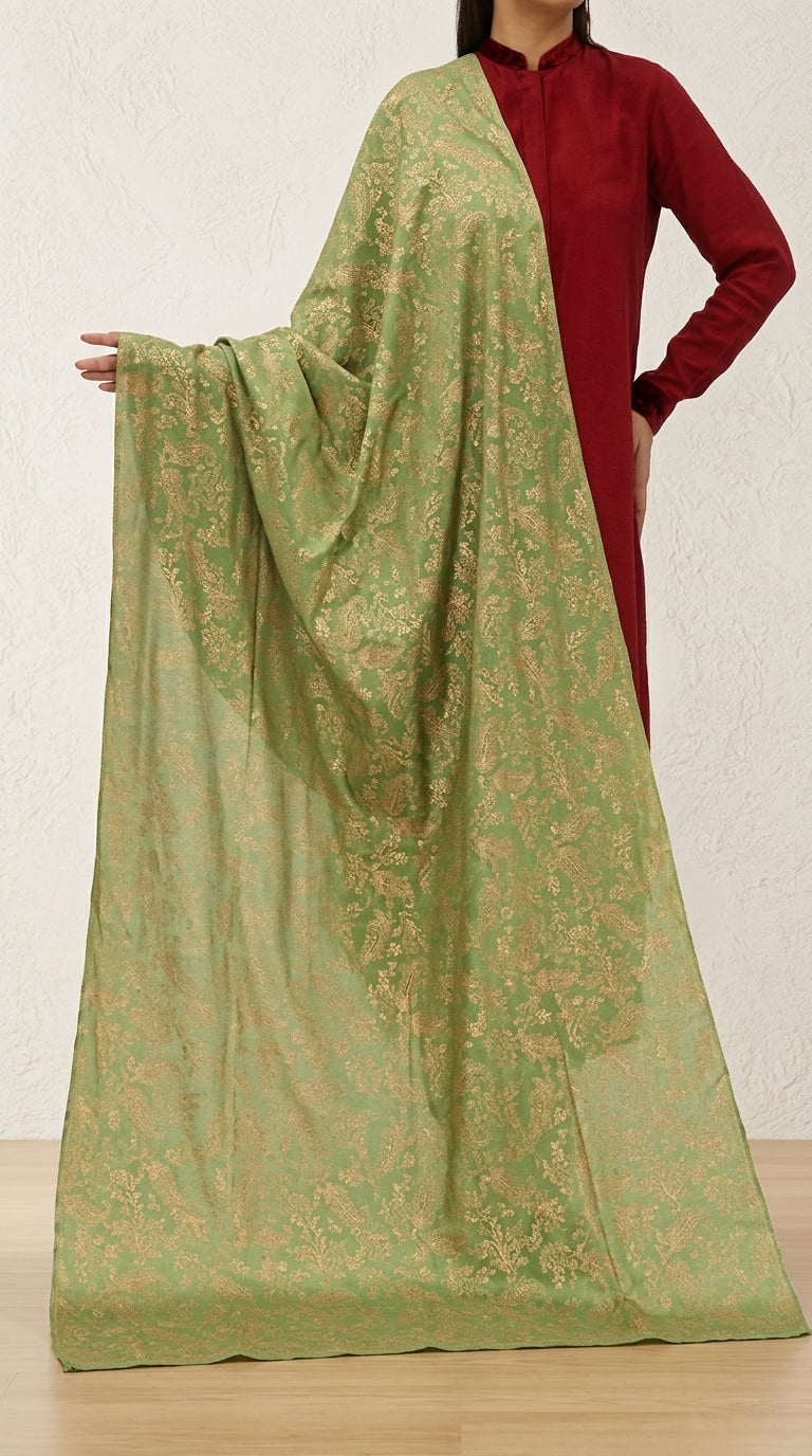 Green Cotton Silk Duppata PD5508