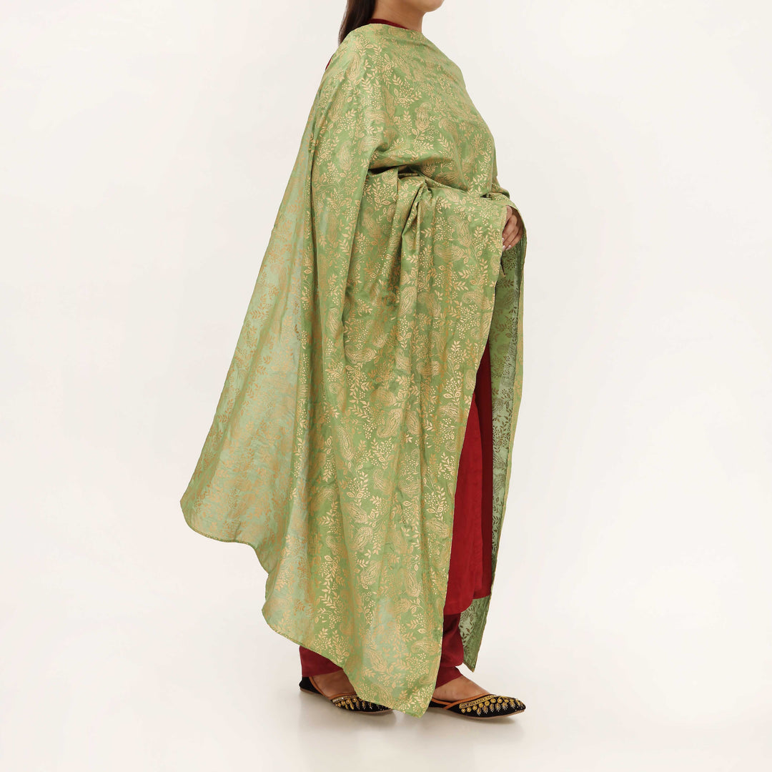 Green Cotton Silk Duppata PD5508