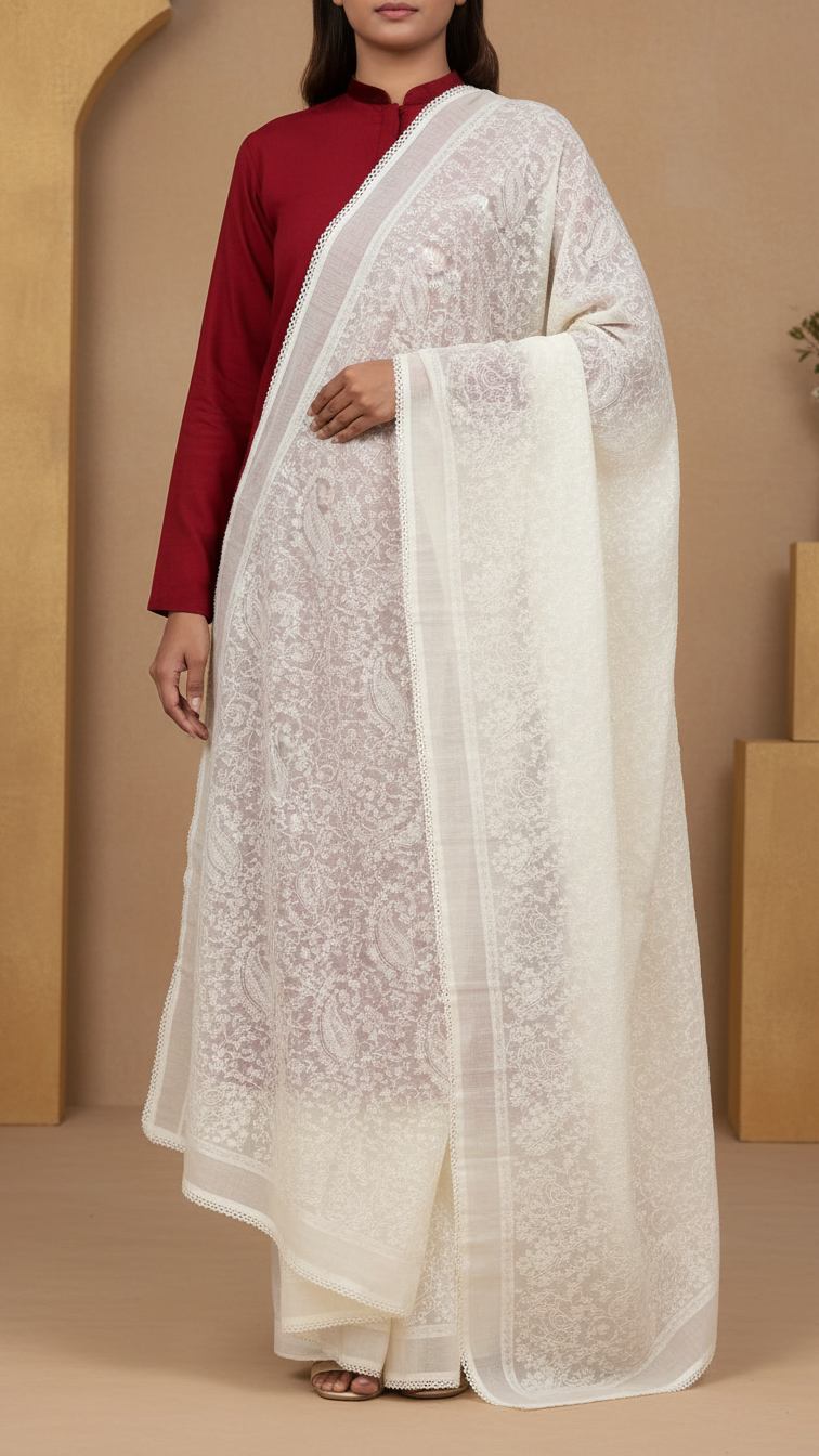 Fawn Monar Slub Embroiderd Duppata PD5601