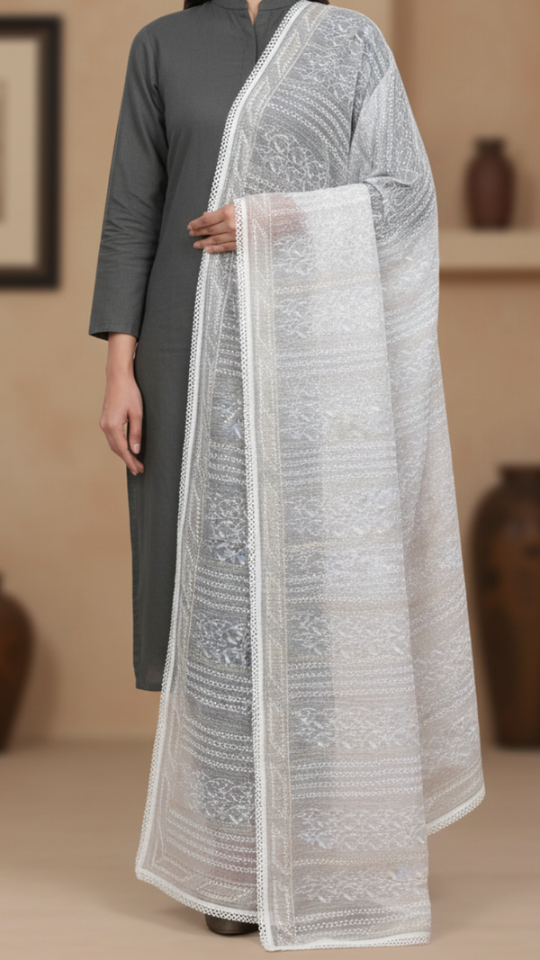Grey Monar Slub Embroiderd Duppata PD5602