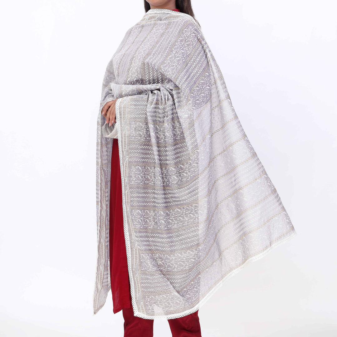 Grey Monar Slub Embroiderd Duppata PD5602