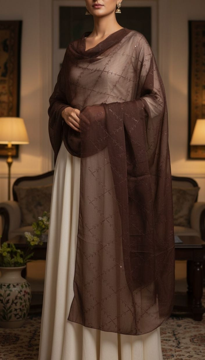Brown Embroidered Dupatta PD5603