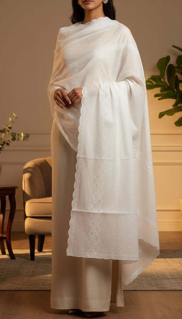 White Embroidered Dupatta PD5608