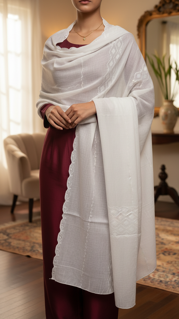 White Embroidered Dupatta PD5610