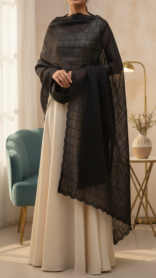 Black Embroidered Dupatta PD5615