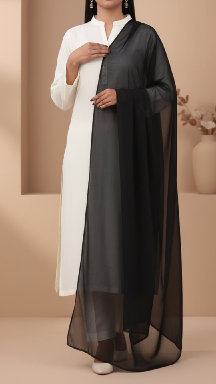 Black Plain Chiffon Duppata PD5617