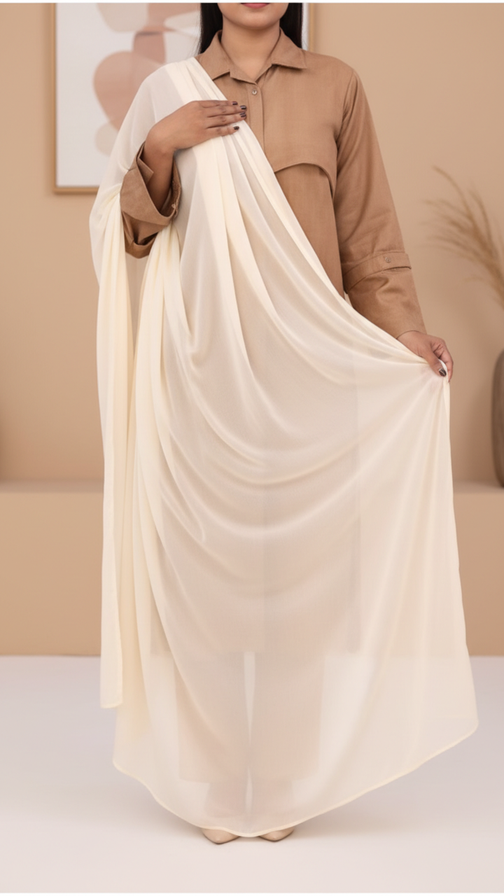 Beige Plain Chiffon Duppata PD5617