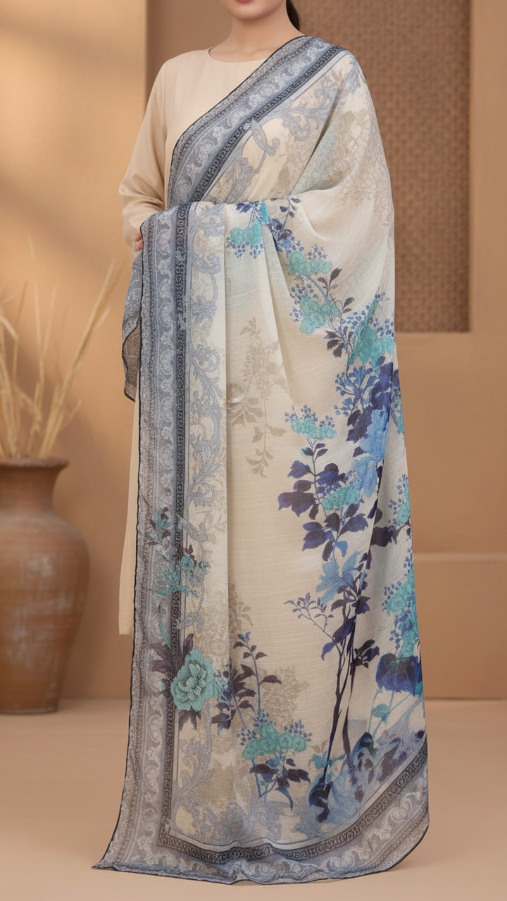 Blue Digital Printed Apple Silk Duppata PD5618