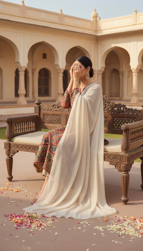 Cream Plain Chiffon Dupatta PD6002