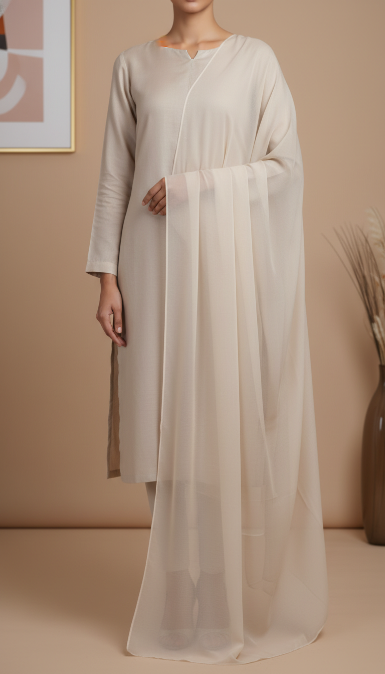 Cream Plain Chiffon Dupatta PD6002