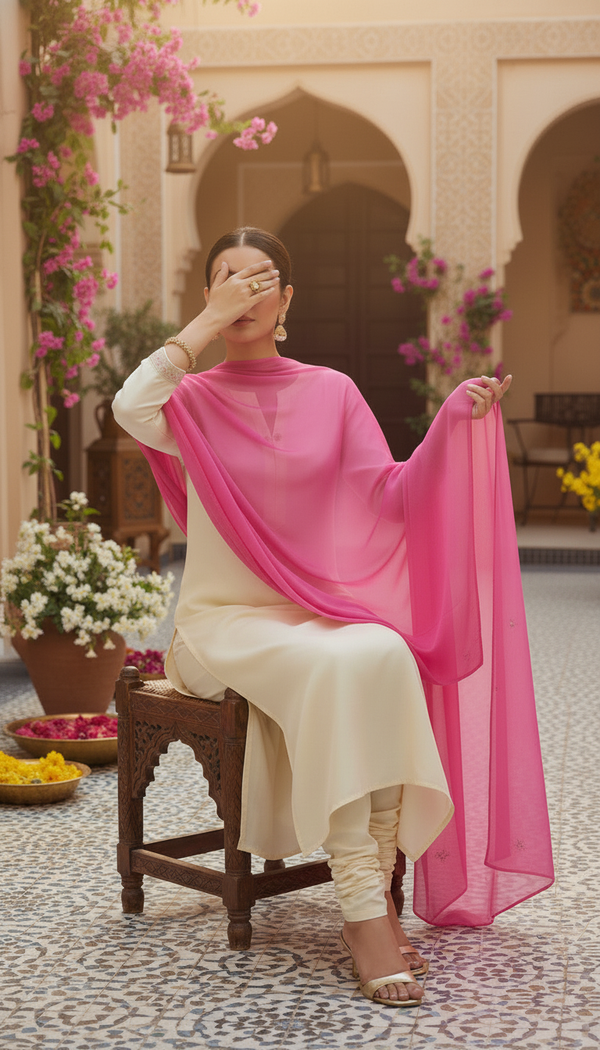 Pink Plain Chiffon Dupatta PD6007