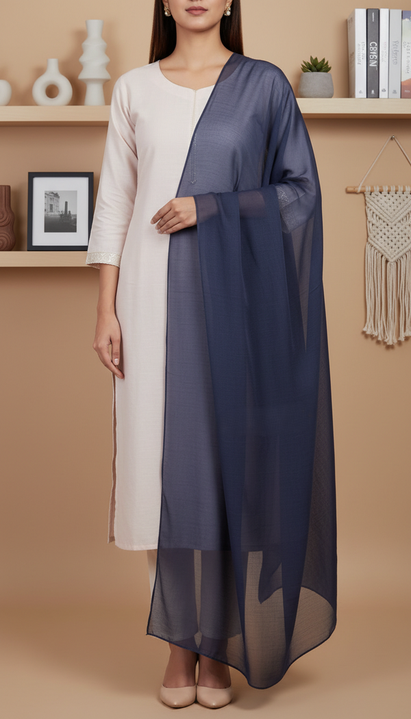 Navy Plain Chiffon Dupatta PD6012
