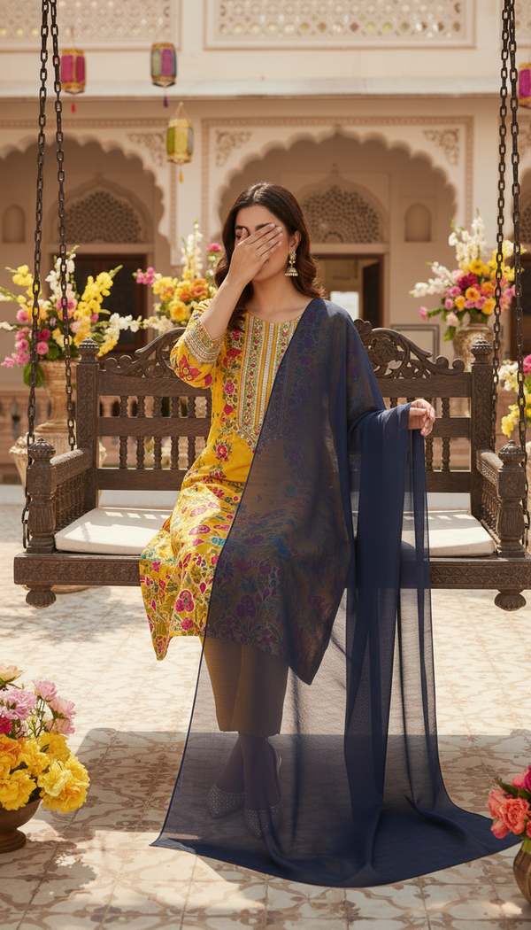 Navy Plain Chiffon Dupatta PD6012