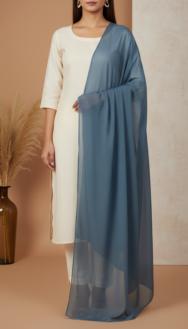 Blue Plain Chiffon Dupatta PD6014