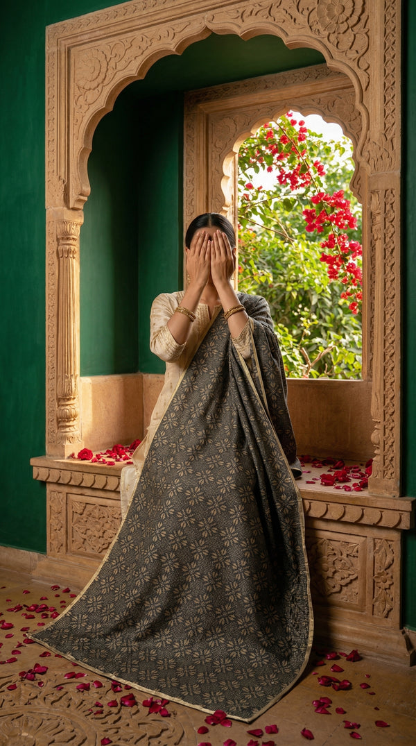 Black Screen Printed Chiffon Dupatta PD6015