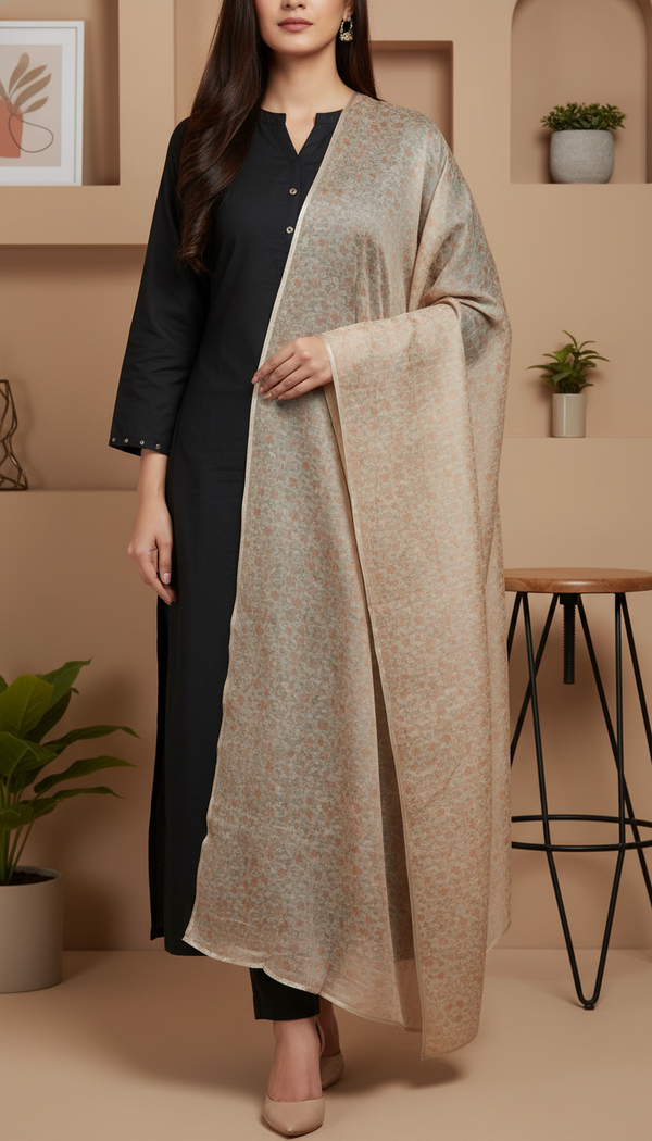 Beige Screen Printed Chiffon Dupatta PD6020