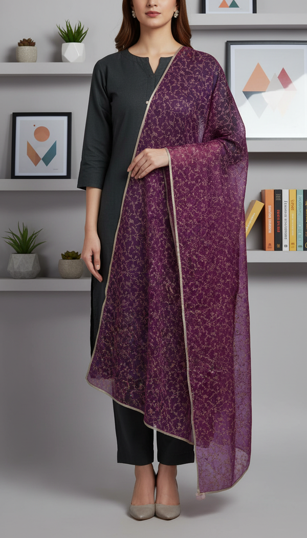 Purple Screen Printed Chiffon Dupatta PD6024