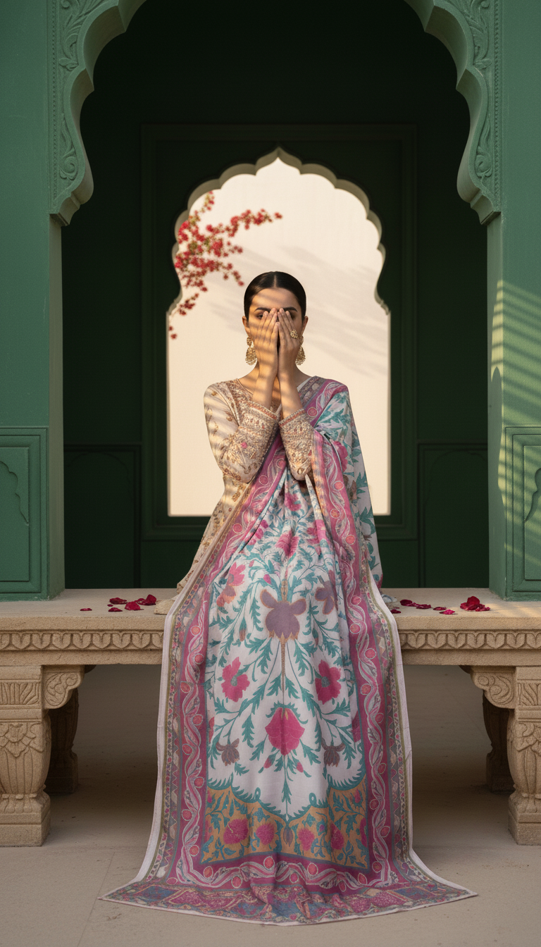 Off/White Digital Printed Apple Silk Dupatta PD604393