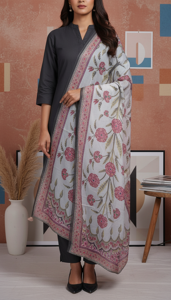 White Apple Silk Dupatta PD6056