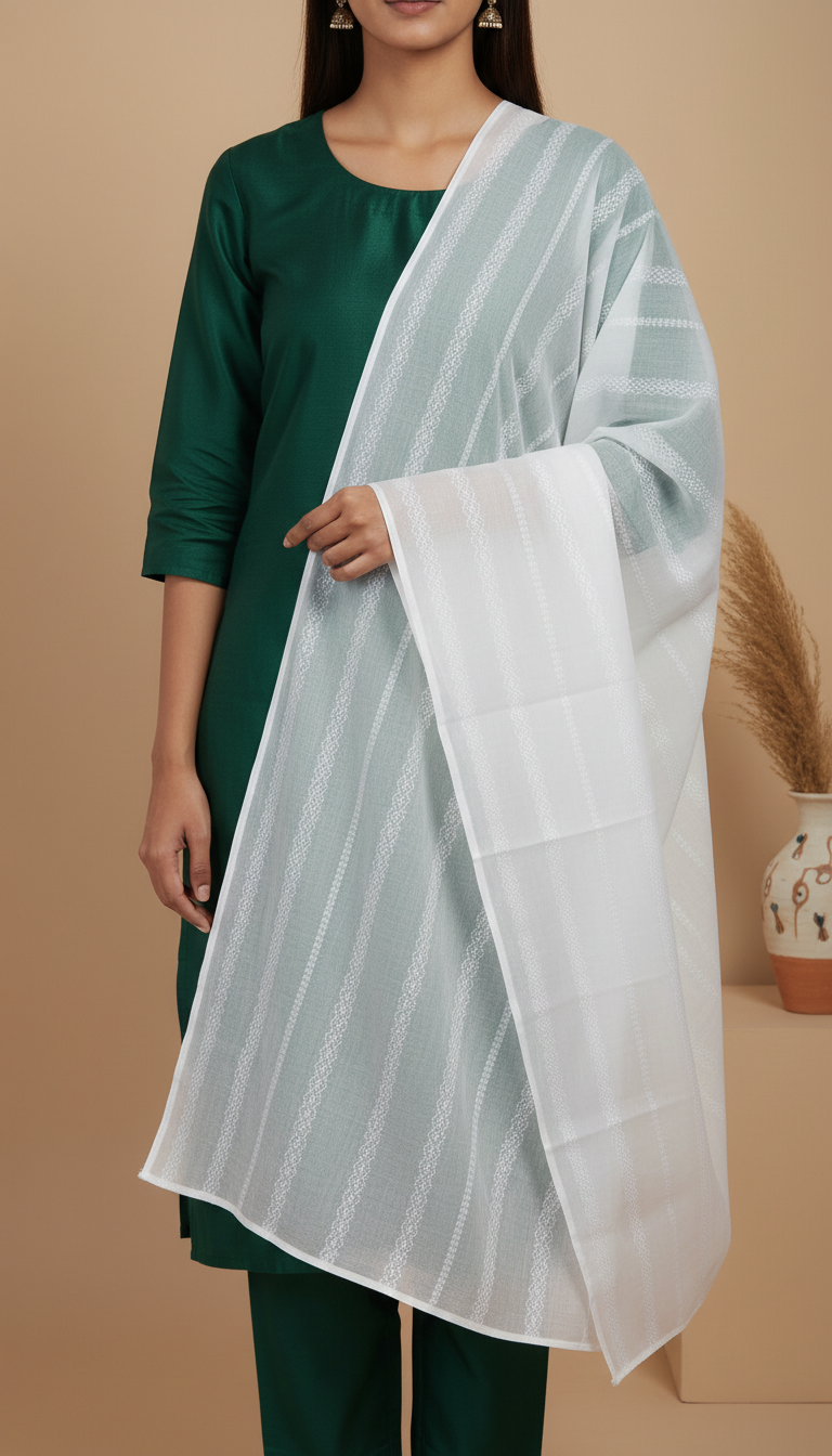 White Embellished Cotton Shawl PD6065