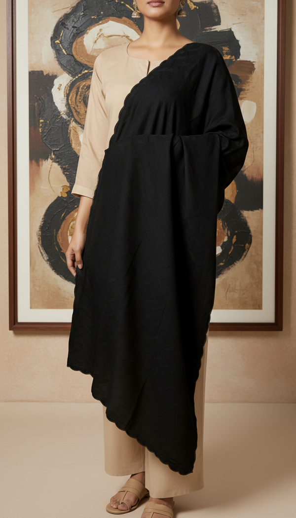 Black Embellished Cotton Shawl PD6070