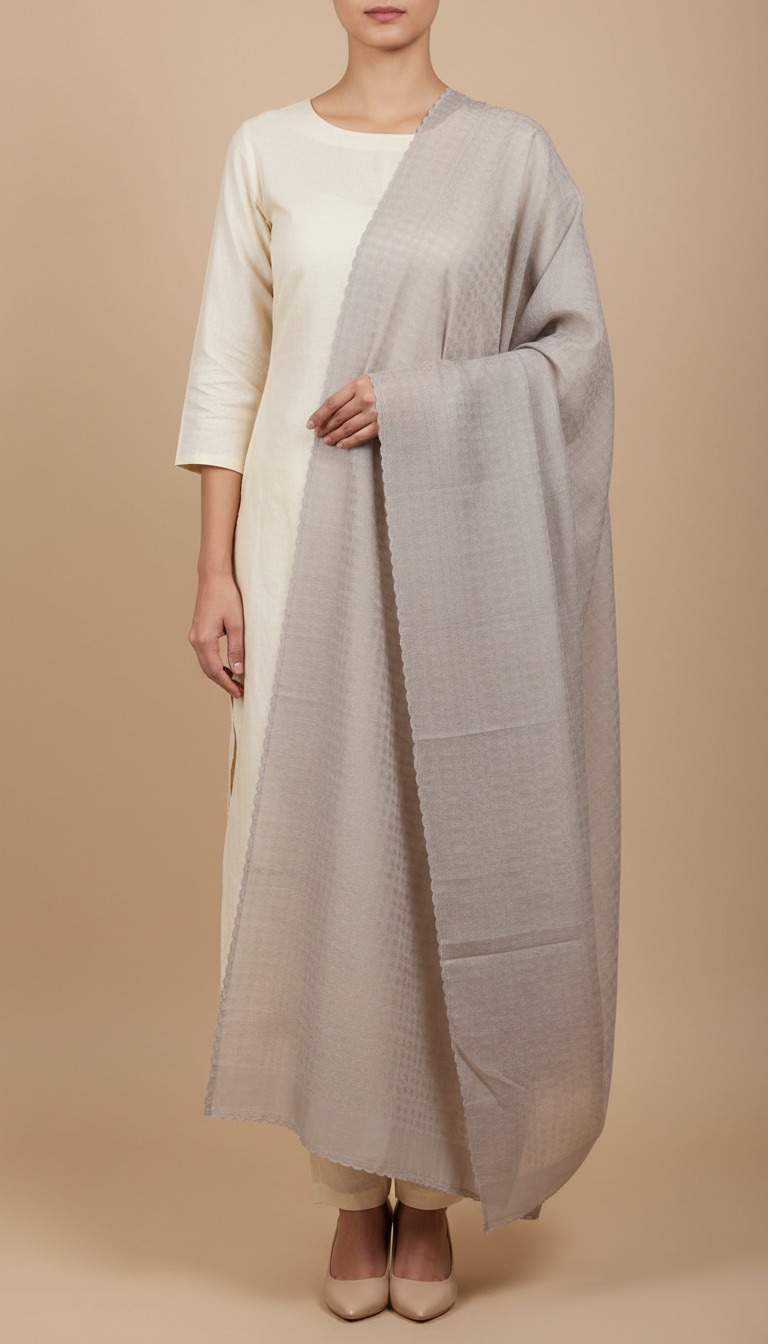 Grey Embellished Cotton Shawl PD6070