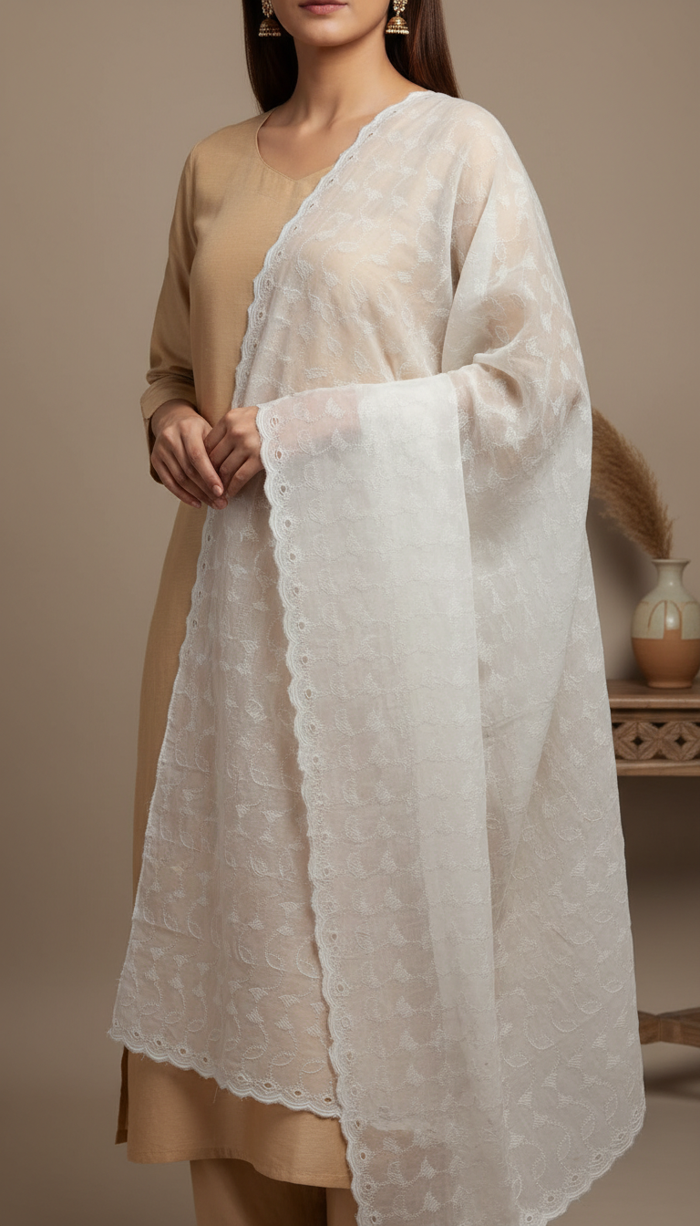 Beige Embellished Cotton Shawl PD6070