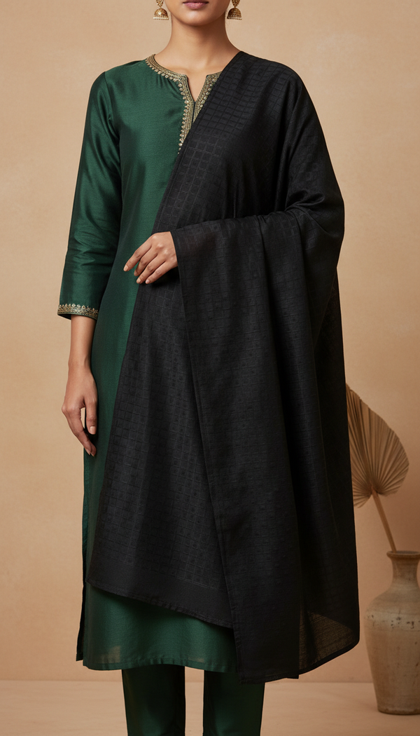 Black Embellished Cotton Shawl PD6072