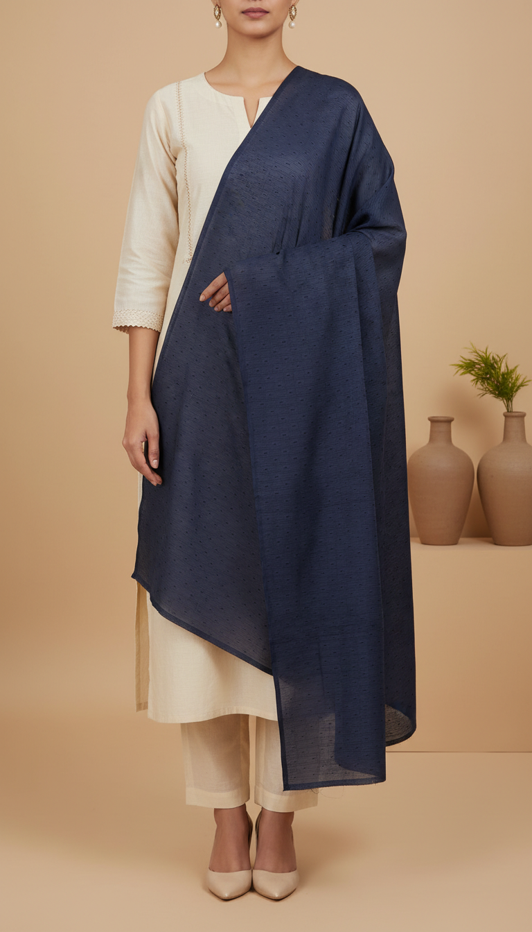 Blue Embellished Cotton Shawl PD6072