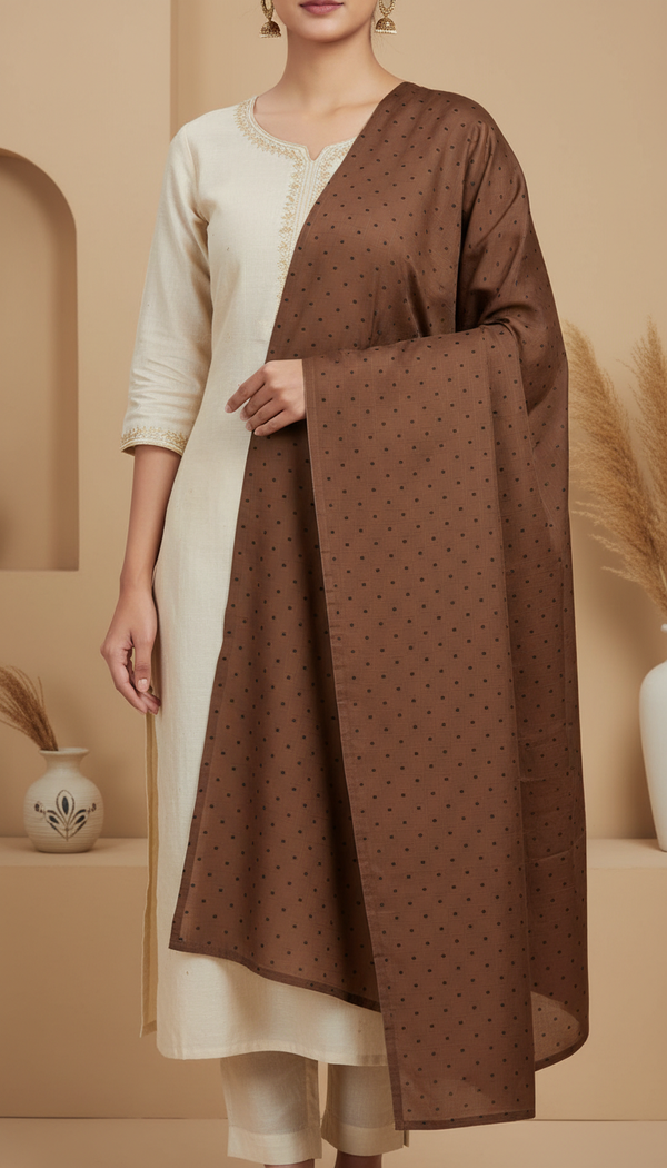 Beige Embellished Cotton Shawl PD6072