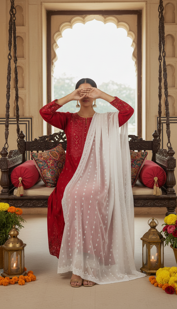 White Embellished Chiffon Dupatta PD6076