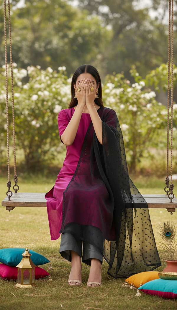 Black Embellished Chiffon Dupatta PD6077