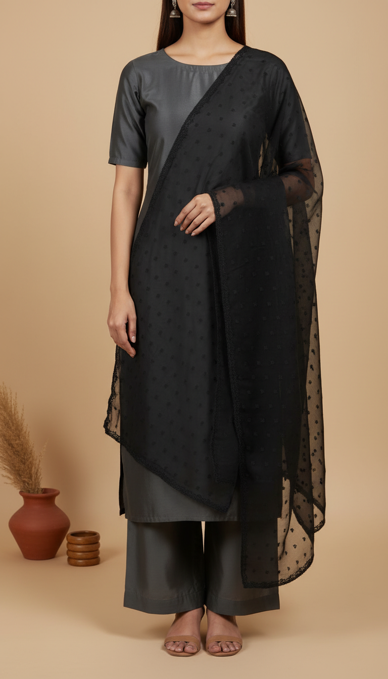 Black Embellished Chiffon Dupatta PD6077