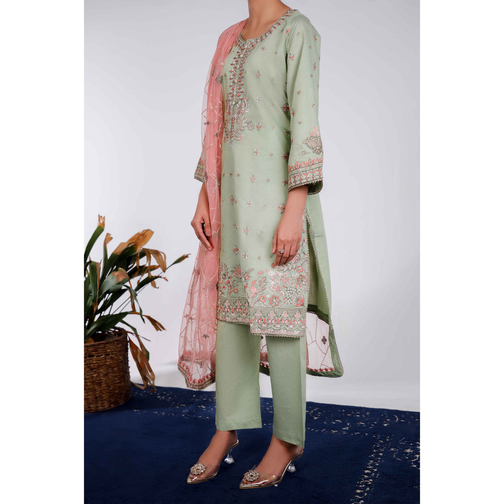 3PC- Embellished Khaddi Net Suit PF4008