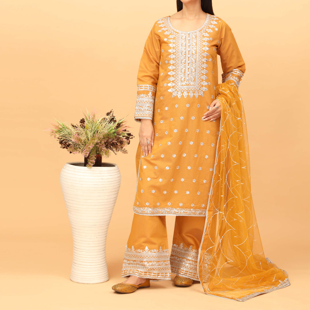 3PC Khaddi Net Embellished Suit PF4009