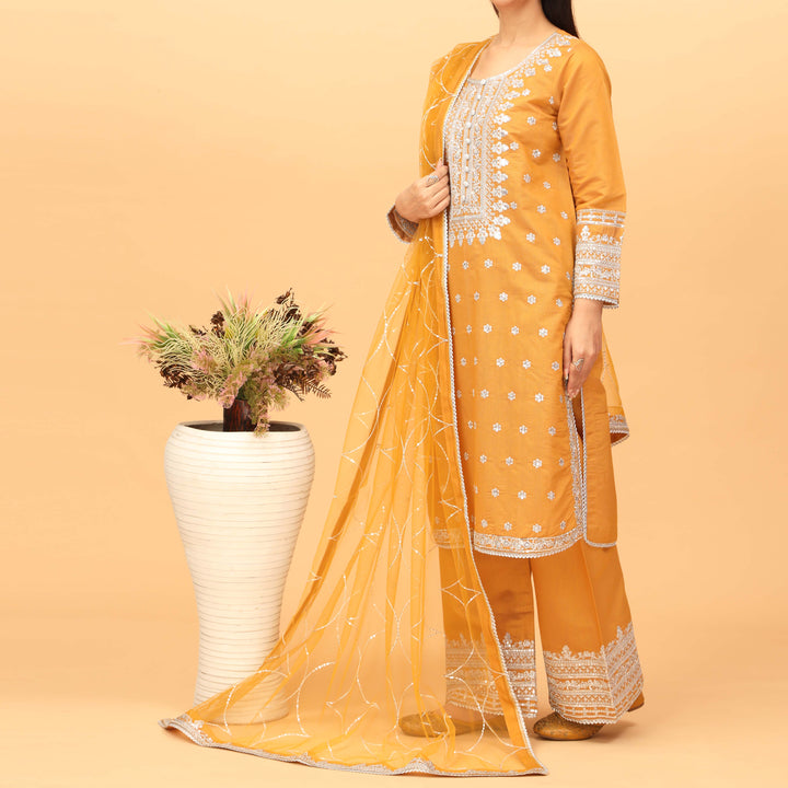 3PC Khaddi Net Embellished Suit PF4009