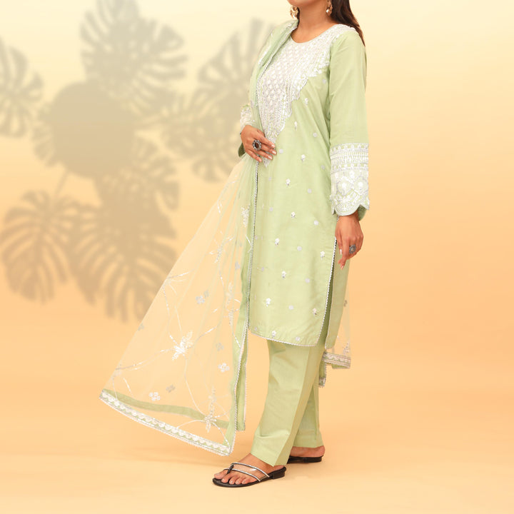 3PC- Embellished Khaddi Net Suit PF4015